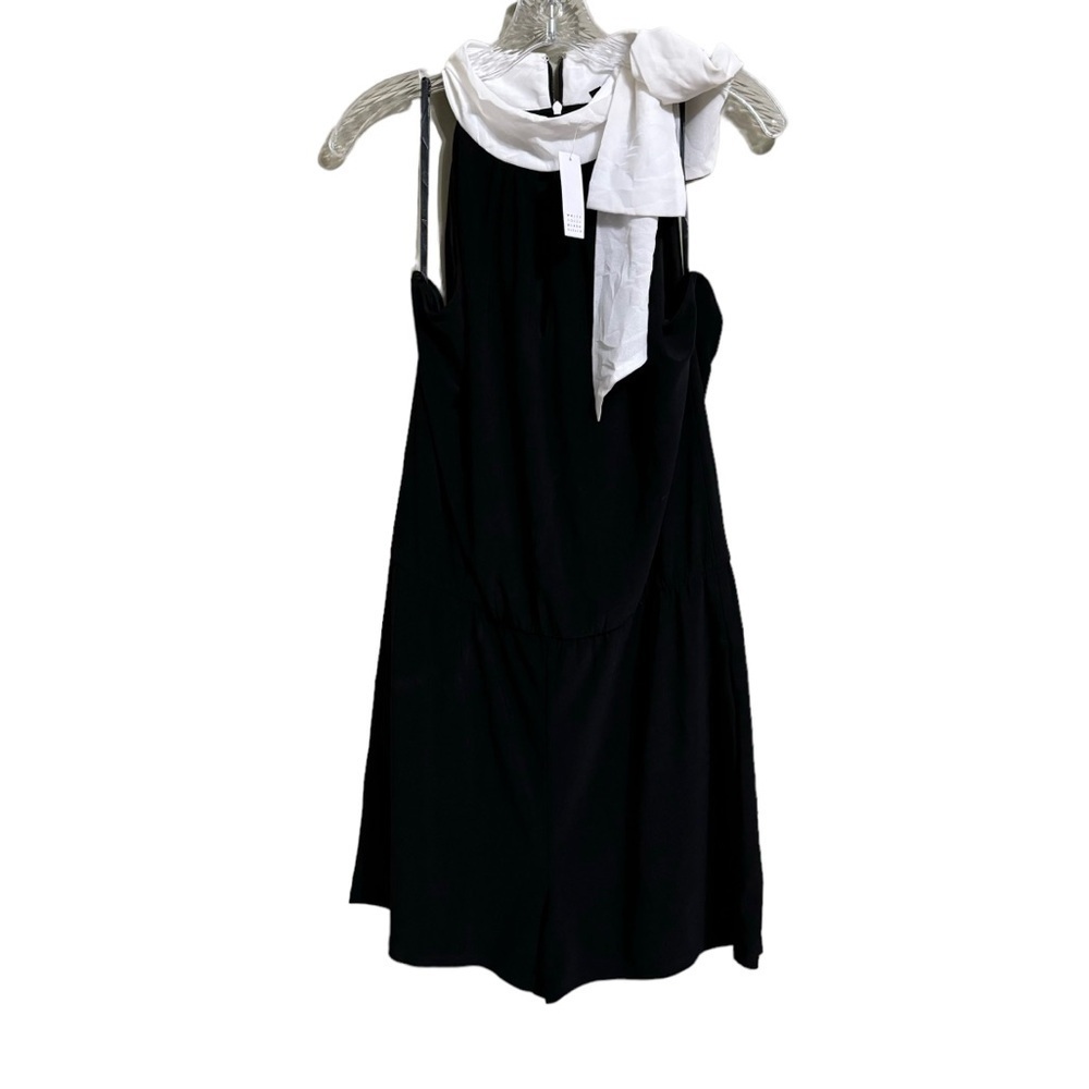 New WhiteHouse BLACK MARKET SZ MD BLACK SHORT ROMPER WHITE TIE